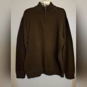 Eddie Bauer Men's Dark Brown 1/4 Zip  Sweater 100% Cotton Sz XL‎